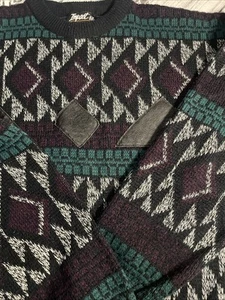 Vintage 80er/90er Impact Herren Leder Patch Geometrisch Mehrfarbig 2X Pullover - Bild 1 von 5