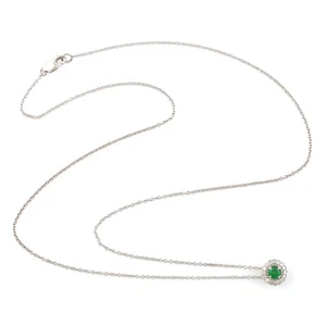 Emerald Diamond Halo Pendant Necklace 14K White Gold May Birthstone Gift for Her - Picture 1 of 6