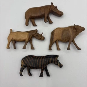 Small Hand Carved Wooden Animals Set Of 4 - Picture 1 of 7