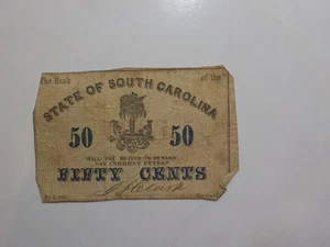 Civil War Confederate 1863 50 Cents Note South Carolina Paper Money Currency - Picture 1 of 2
