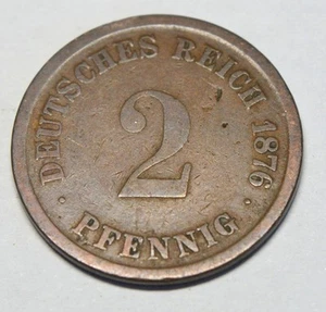 GERMANY 2 PFENNIG 1876 OLD COIN (COMBINED SHIPPING) - Picture 1 of 2