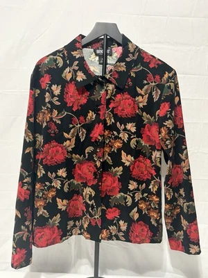 Briggs New York Jacket Womens Size Extra Large XL Black Red Floral Button Up - Image 1 of 4