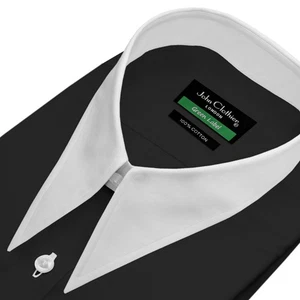 Men's Retro Mod 60s 70s Spear Dagger Pointed Collar Black Cotton Shirt Size 19.5 - Picture 1 of 5