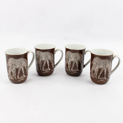 Lot De 4 Safari Par Shafford Marron Café Mugs Avec Blanc Zèbre Et Veau - Photo 1/4
