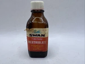 Vintage Swan Tincture Merthiolate 1 OZ Medicine Bottle Apothecary Glass Pharmacy - Picture 1 of 7