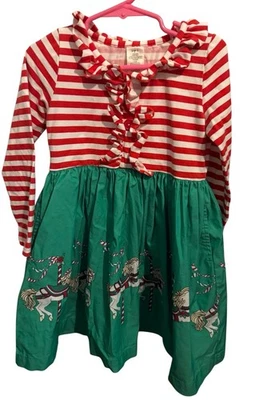 Vestido Eleanor Rosa Carrusel Caballo Manga Larga Rayas Rojo Verde Talla 6 Foto 1 de 4