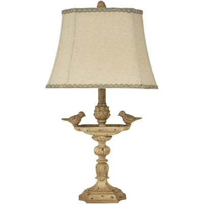 26" Natural Linen Bird Decoration Accent Table Lamp Beige 26" - Image 1 of 4