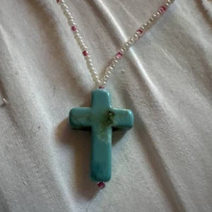 Natural Stone Cross Gemstone Pendant Quartz Long Beaded Necklace - Picture 1 of 4