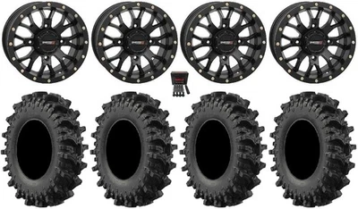 System 3 ST-3 Black 14" Wheels 28" MotoSlayer Tires Kawasaki Brute Force IRS - Image 1 of 4