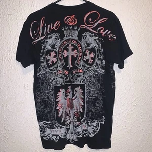 Y2K AXR Xzavier Buckle Live & Love Wings Cross Goth Emo Streetwear Shirt M USA - Picture 1 of 4
