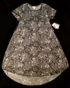 Neu mit Etikett XXS LuLaRoe GRAU schwarz weiß FLEUR DE LIS Carly Kleid Top wunderschön EINHORN - Bild 1 von 4