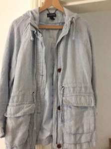 LANDS END Women’s Blue Hooded Jacket Parka size S HEAVY LINEN Drawstring - Picture 1 of 6