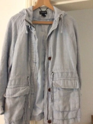LANDS END Women’s Blue Hooded Jacket Parka size S HEAVY LINEN Drawstring - Image 1 of 4