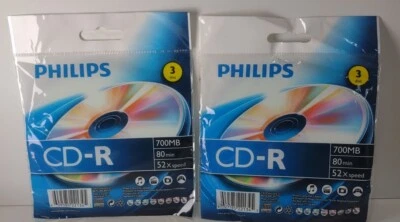 Phillips CD-R Blank Disc (2) 3-Packs 700MB 80Min 52x Speed Recordable Media NEW - Image 1 of 4