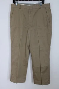 Vtg 90s LL Bean 36 Khaki Cotton Blend Twill Flat Front Pants USA - Picture 1 of 10