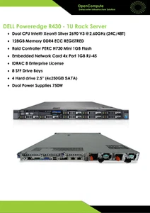 Dell PowerEdge R430 intel xeon 2xE5-2690V3 @2.6Ghz/128Go RAM/4 Disk - Picture 1 of 5