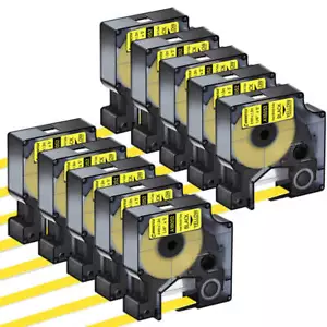 Compatible Dymo 18052 Black on Yellow 6mm for Rhino 1000 3000 4200 5000 10Packs - Picture 1 of 11