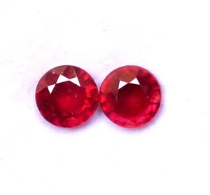 7 mm Natural Ruby Round Cut Pair 4.14 CTS Mozambique Loose Gemstones GF - Picture 1 of 8