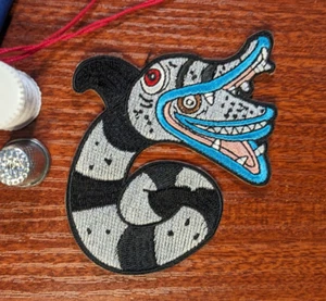 Beetlejuice Patch Sandworm Tim Burton Halloween Embroidered Iron On 3x3.75" - Picture 1 of 3