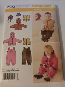 Simplicity Sewing Pattern #2523 Baby Overalls Jacket Vest Hat Uncut Size XXS-L - Bild 1 von 1