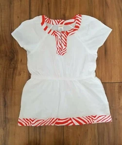 GYMBOREE White/Red Zebra Stripe Swim Shop COVER-UP Tunic Top Shirt GIRLS SZ 7 - Picture 1 of 7