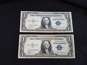 2 CONSECUTIVE PAIR 1935 A $1 Star Note Silver Certificate - HIGH GRADE  - #7