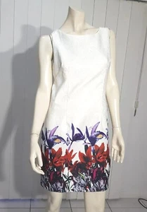 TEABERRY Size 10 Sleeveless A Line Cream Dress Embosed Material With Florals - Picture 1 of 24