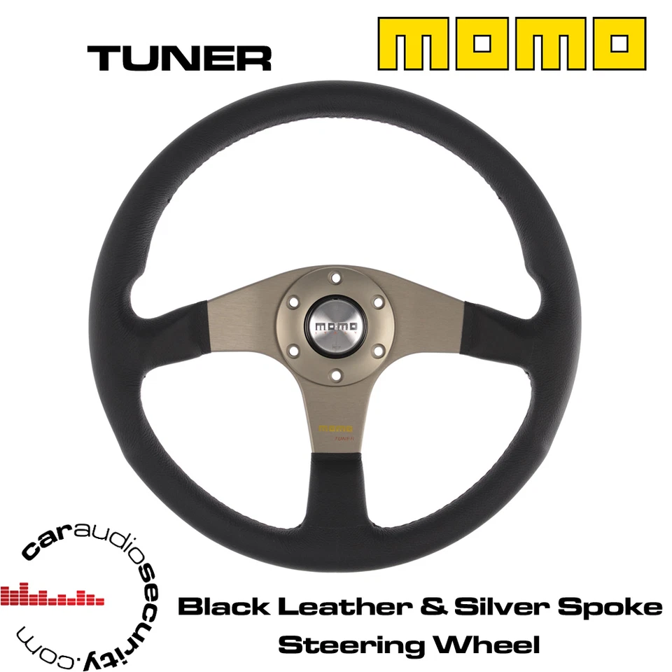 MOMO TUNER 350MM CUERO NEGRO PLATA ALUMINIO RADIOS CENTRALES VOLANTE  Foto 1 de 1