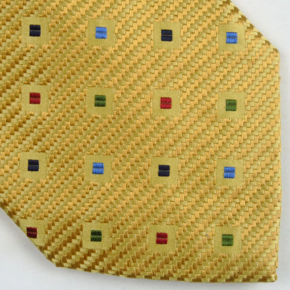 Henry Jacobson Mens Neck Tie Gold Multi Color Geometric Print 100% Silk 59x3.75 - Image 1 of 4