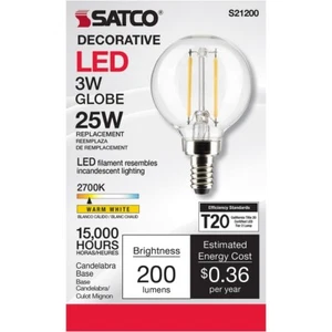 SATCO S21200 - 3 Watt G16.5 LED Candelabra Bulb - 2700K - 120 Volts (6 Pack) - Picture 1 of 9
