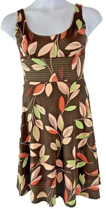 Maggy London Size 4 Brown Floral Fit & Flare Dress Zip Up Back Cottage Preppy - Picture 1 of 8