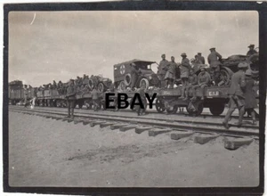 OLD photo goods train with trucks & troops Romani 1916 WWI Middle East - Picture 1 of 1