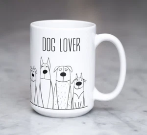 DOG LOVER Coffee Tea Mug Cup 15 Oz Ceramic White Dog Person by Mugzan - Picture 1 of 7