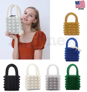 Women's Handwoven Crystal Bag Pearl Flower Elegant Handheld Bag - Picture 1 of 17
