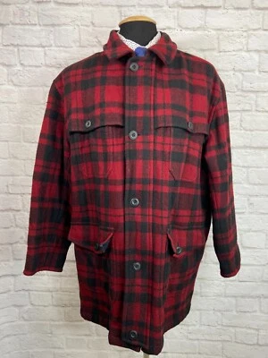 L.L. BEAN Mens Red WOOL FLANNEL Buffalo Plaid Button-Front Hunting Coat Large - Image 1 of 4