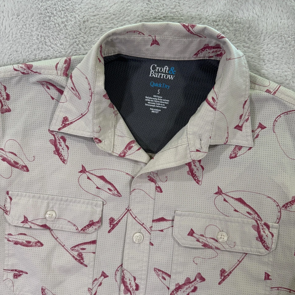 Croft & Barrow 速干衬衫男式 S 米色多层印花短袖钓鱼 — 第 1/4 张图片