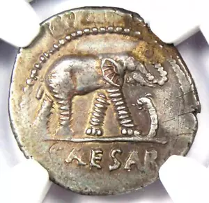 Julius Caesar AR Denarius Silver Elephant Roman Coin 49 BC - NGC Choice XF (EF) - Picture 1 of 4