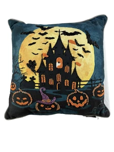 Feelin Spooky Halloween Dekokissen Perlen Spukhaus Fledermäuse Kürbisse Mond 18 Zoll - Bild 1 von 24