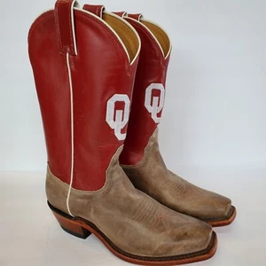 Stivali da cowboy Nocona OU Oklahoma Sooners marroni in pelle rossa cuciti taglia 7,5B - Foto 1 di 12