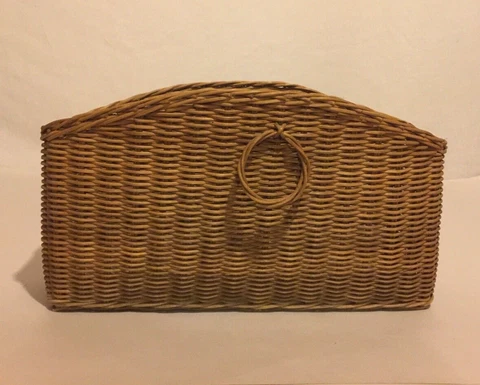 Wicker Woven Wall Hanging Farmhouse Basket Boho Cottage 11x7x4 Cover