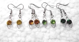 Dangle earrings, Glass , Yellow, Orange, Green, Dark-green . 38mm Long. (2B3) - Picture 1 of 7