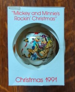 Schmid & Disney Glass Ball Ornament Mickey & Minnie's Rockin Christmas 1991