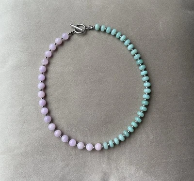 "Collar AZUL AMAZONITA ROSA JADE PASTEL Colorblock 18"" Palanca Rondelle" Foto 1 de 4