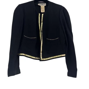 Vintage Sonia Rykiel Paris Damen Schwarz Goldbesatz Taschen Cropped Jacke Größe S - Bild 1 von 8