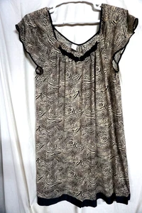 VANITY FAIR LADIES BEIGE & BLACK PRINT NYLON GOWN/SIZE LARGE (42)/PRE-OWNED - Picture 1 of 1