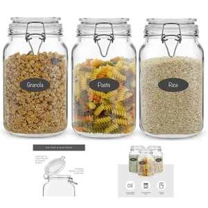Barattoli in vetro con coperchi ermetici set 3 contenitori per alimenti barattolo quadrato da muratore - Foto 1 di 13