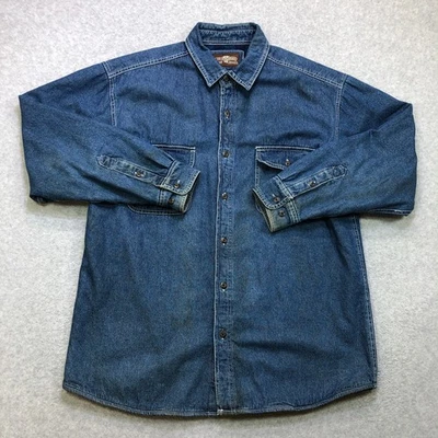 Levi's Shirt Men's Large Blue Chambray Flannel Lined Plaid Denim Button Down - Image 1 of 4