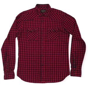 By Robert James Western Flannel Mens M Snap Up Shirt Made In USA Gingham Cotton - Picture 1 of 15
