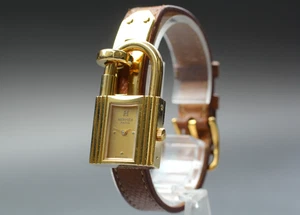 New Battery *Exc+5* HERMES Kelly Padlock Brown Leather Ladies Quartz watch JAPAN - Picture 1 of 11