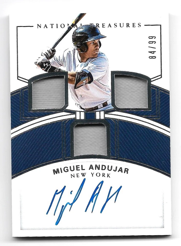 2018 NATIONAL TREASURES MIGUEL ANDUJAR ROOKIE TRIPLE MATERIAL AUTOGRAPH RC 84/99 - Image 1 of 2